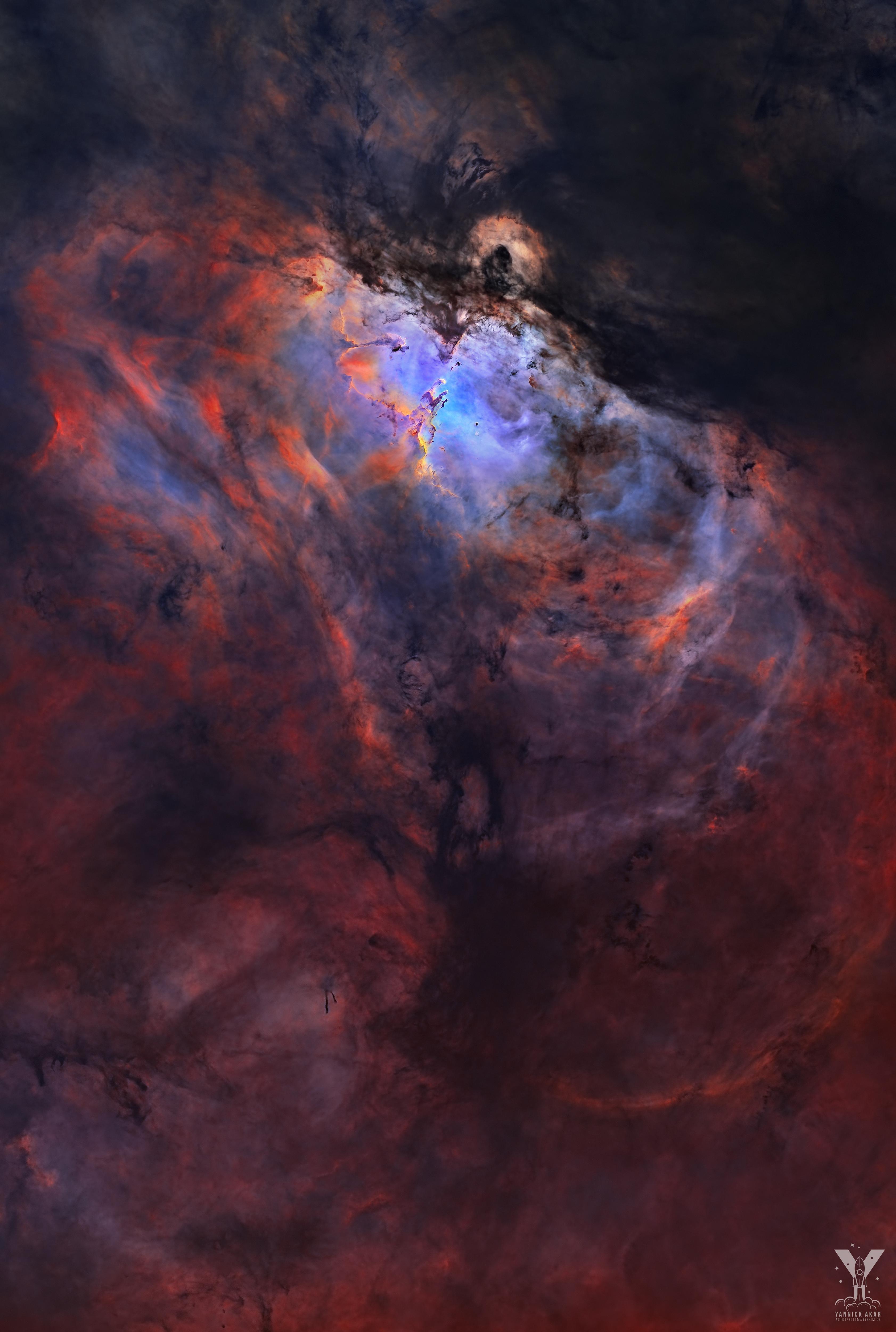 منطقة التشكّل النجمي م16 المعروفة كذلك باسم سديم العُقاب — لكن مع إزالة النجوم رقميّاً
